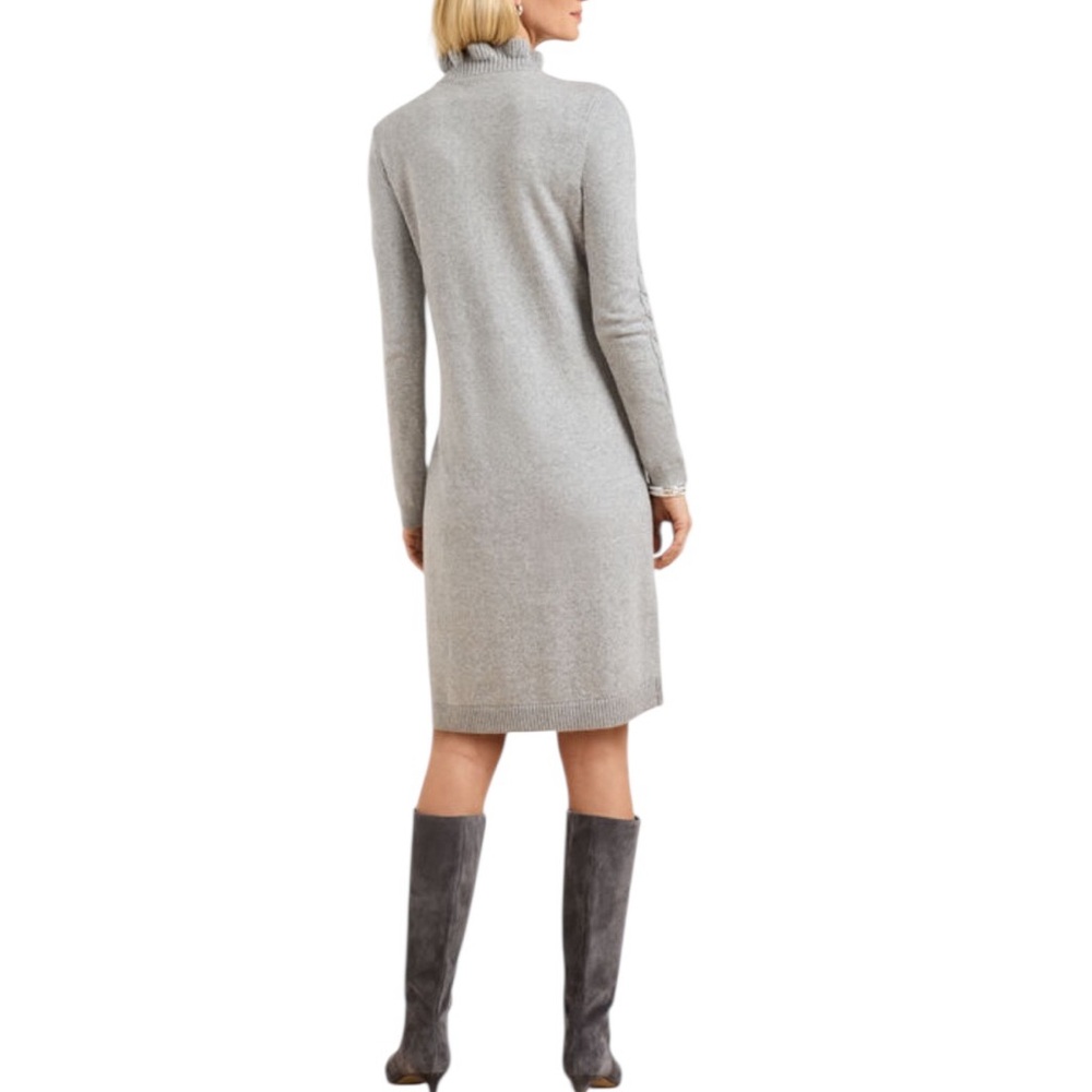 Talbots Light Gray Cable-Knit Ruffle Collar Neck Sweater Dress - Picture 3 of 5